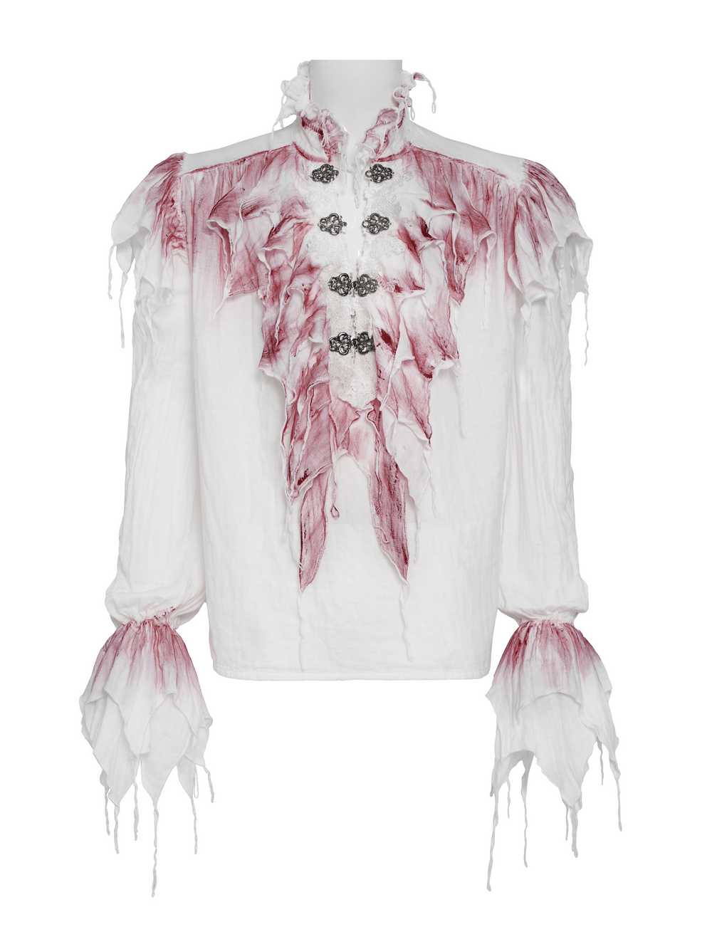 Chemise blanche gothique à volants avec froufrous cramoisis usés