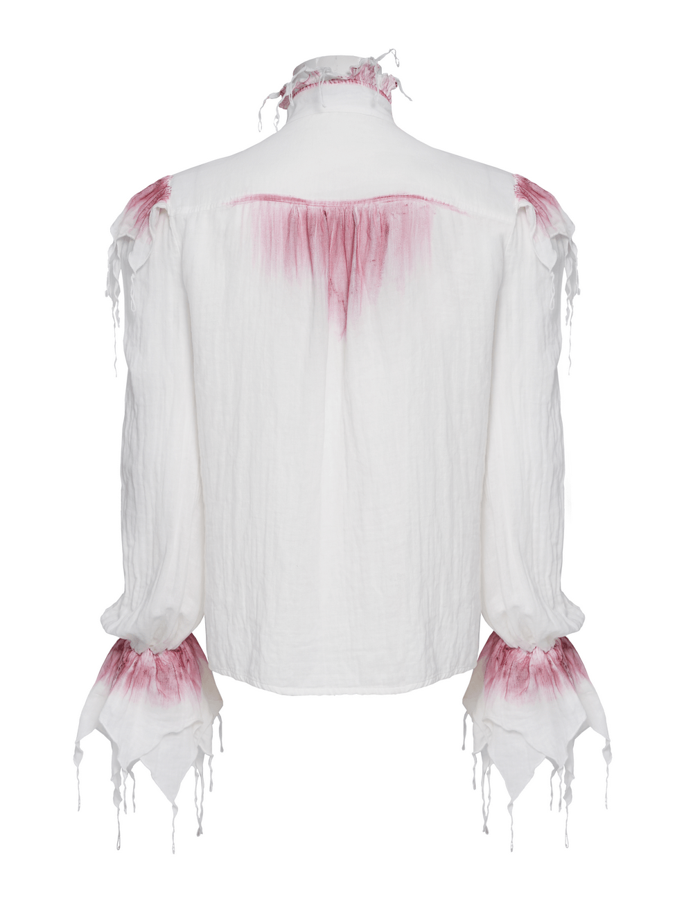 Chemise blanche gothique à volants avec froufrous cramoisis usés