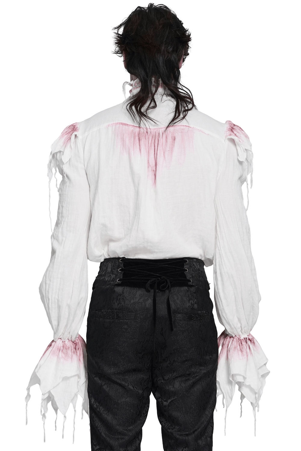 Chemise blanche gothique à volants avec froufrous cramoisis usés