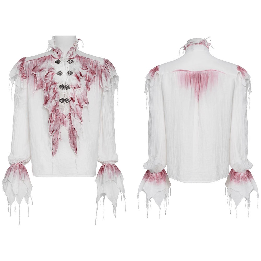 Chemise blanche gothique à volants avec froufrous cramoisis usés