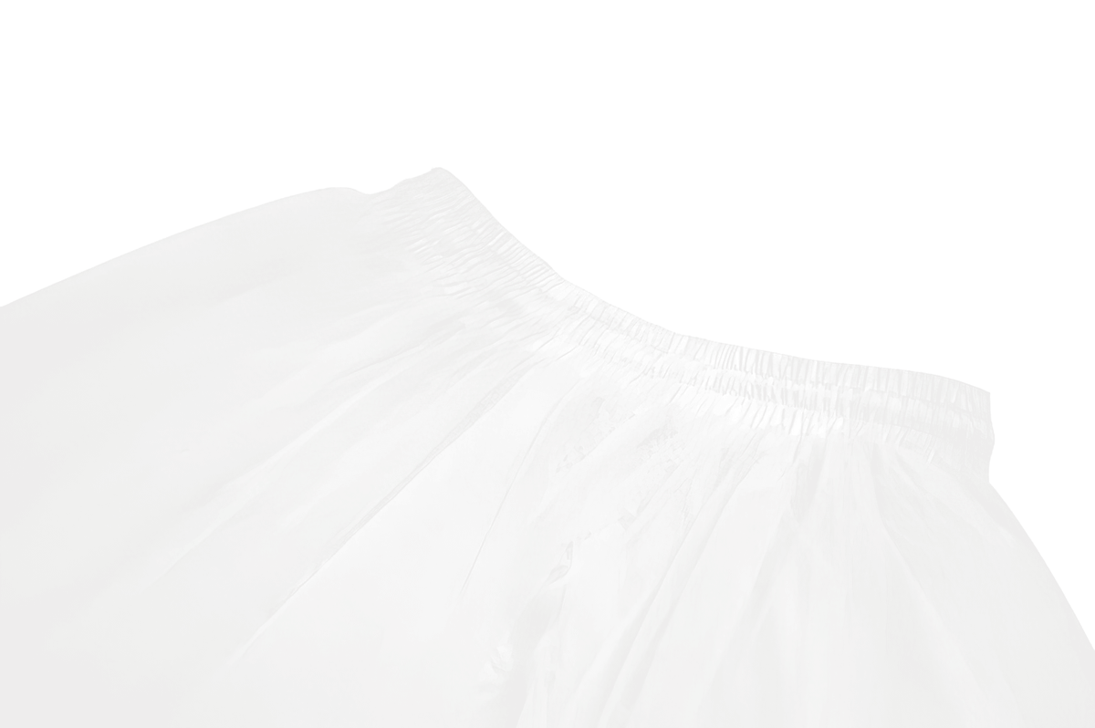 White Gothic Tulle Skirt with Embroidered Lace Hem showcasing airy layered mesh and elastic waistband