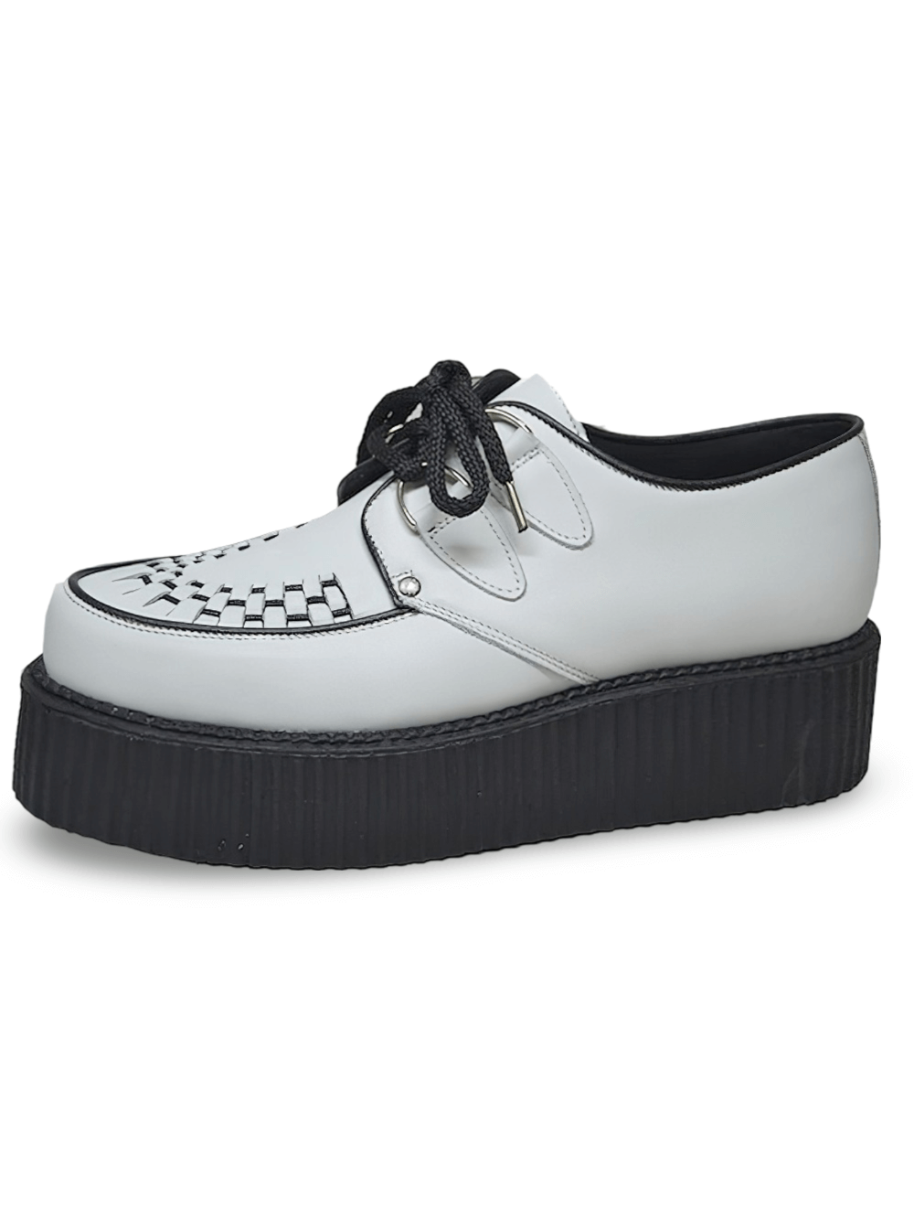 White Grained Leather Creepers with Double Rubber Sole