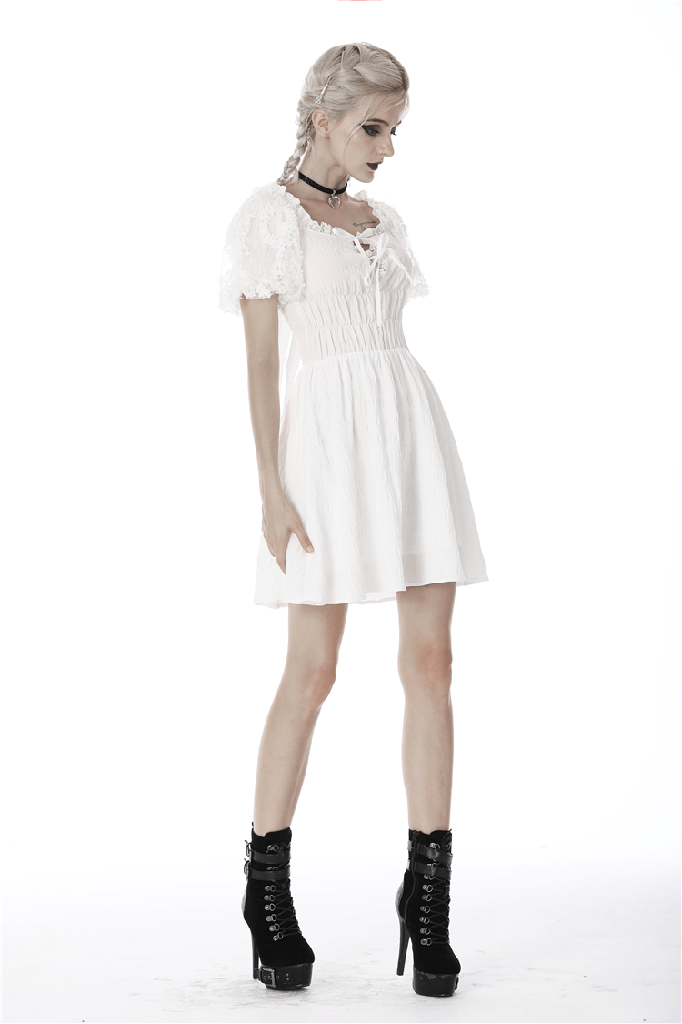 White Off-Shoulder Punk Dress with Webbing Detail
