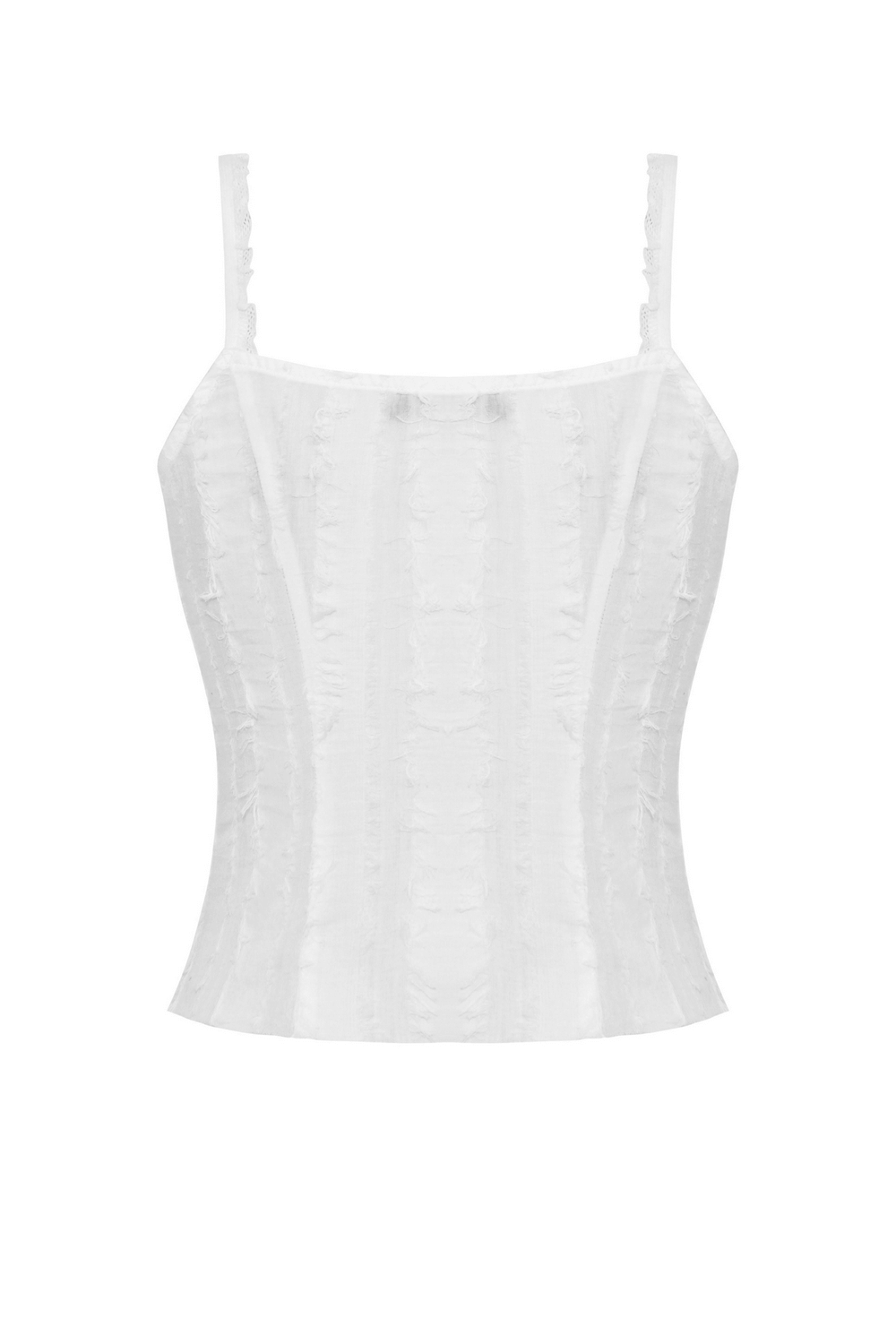 White sleeveless crop top with lace-up details, perfect for punk style and edgy fashion outfits.