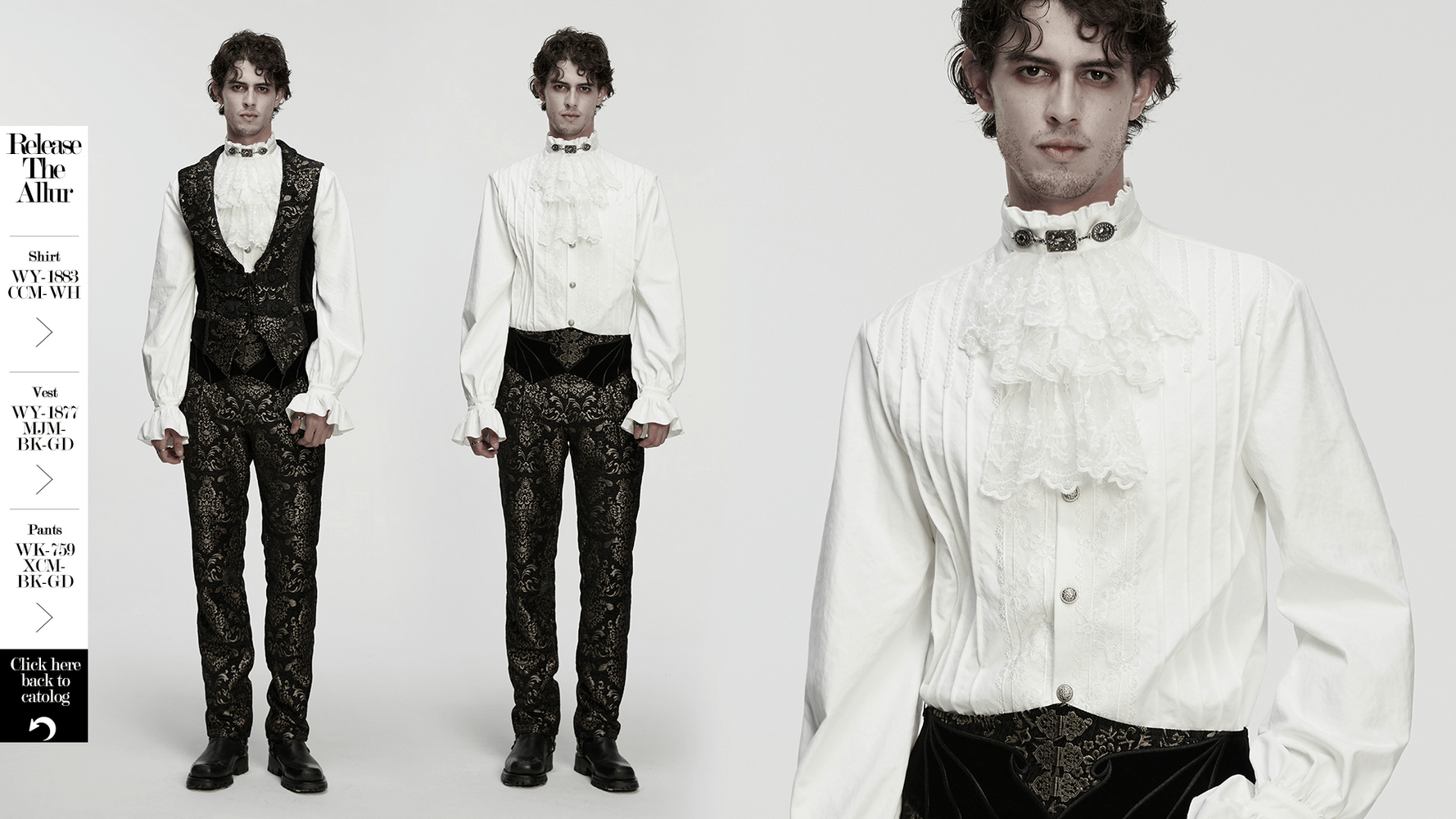 White Victorian Lace Neck Ruffle with Gothic Charm styled in a gothic outfit with embroidered details.