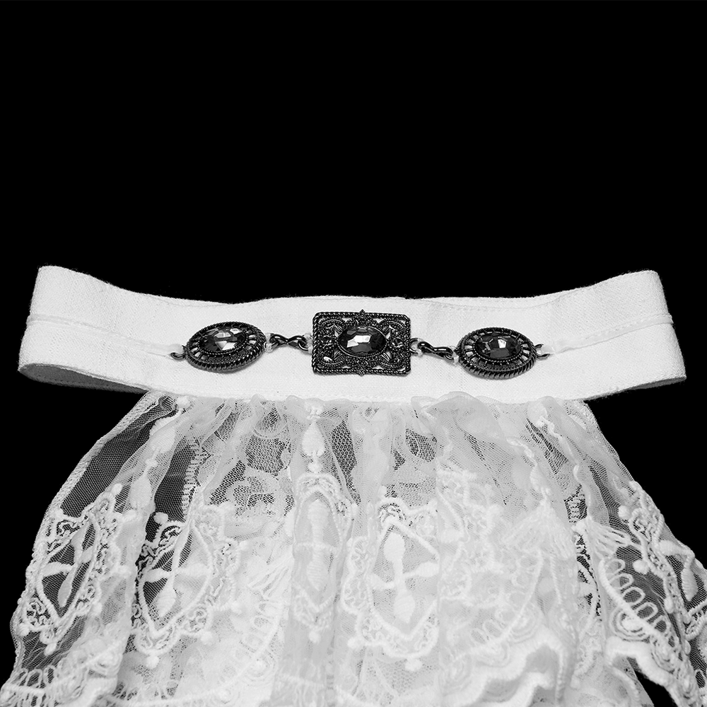 White Victorian Lace Neck Ruffle with Gothic Charm featuring ornate buttons and luxurious lace detail.