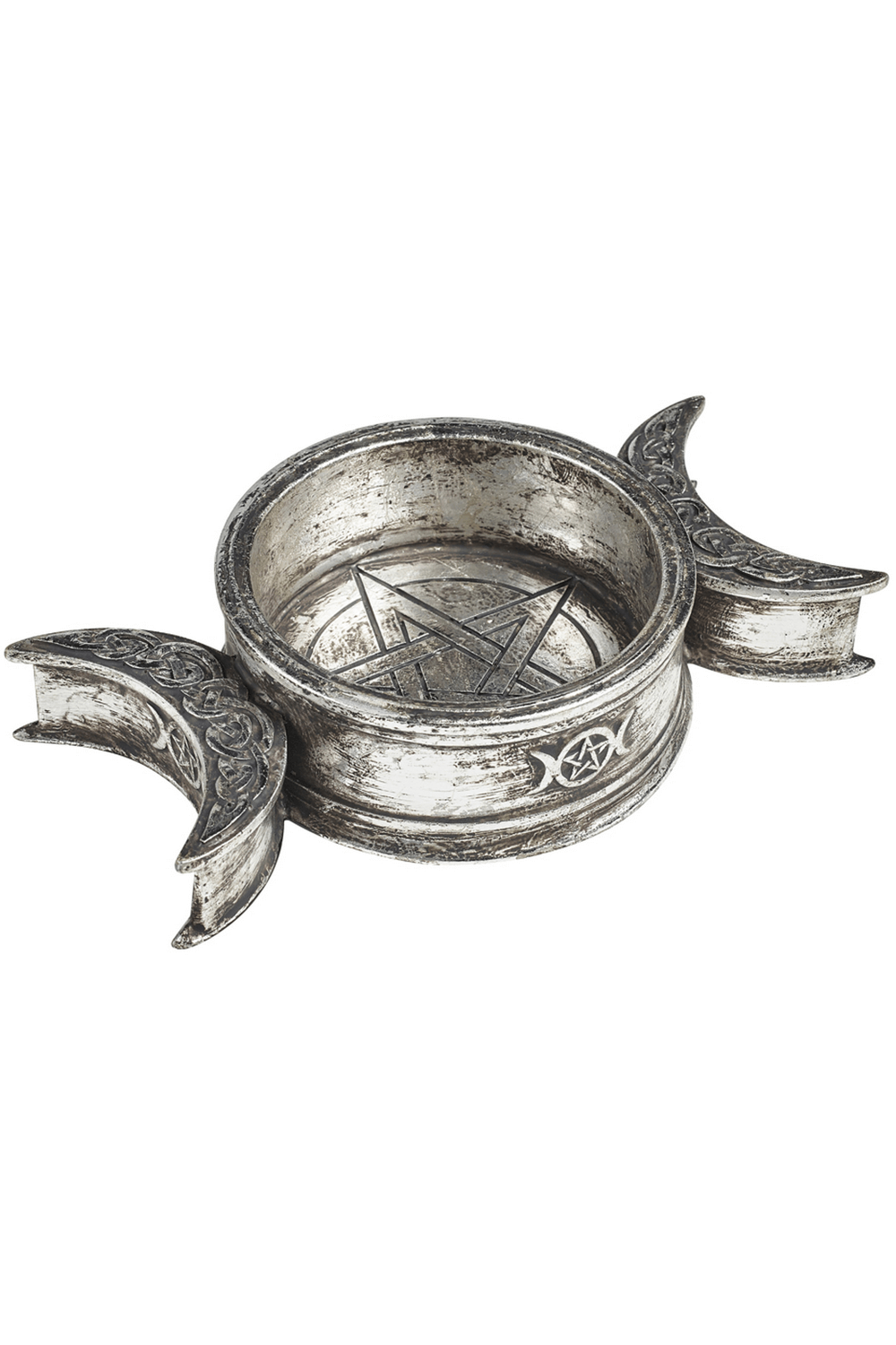 Cerridwen altar offering dish with crescent moons and pentagram, perfect for spiritual practices and altar decor.