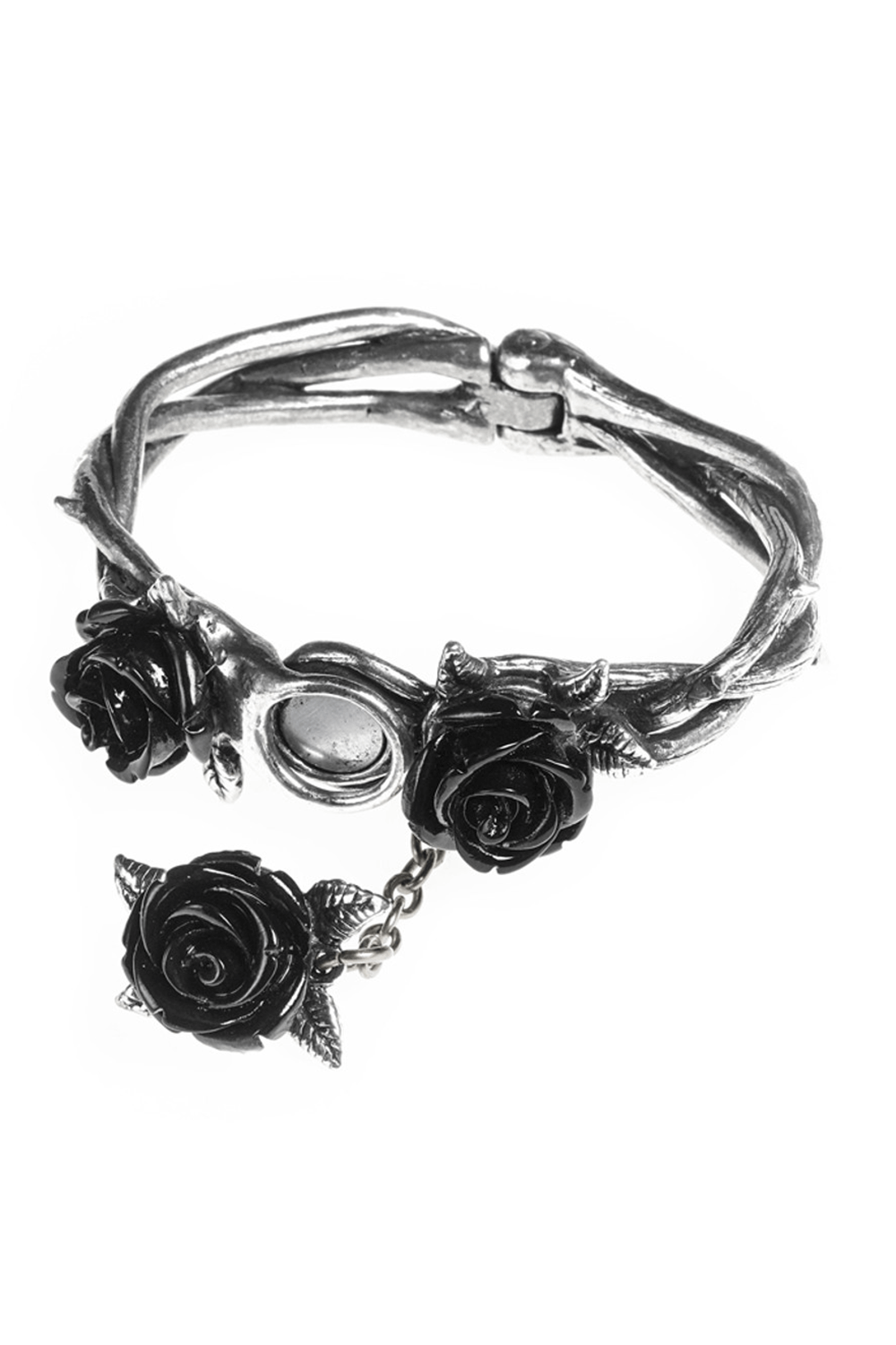 Elegant Wild Black Rose Bracelet with thorny vine design, featuring black roses and hidden magnet for style.