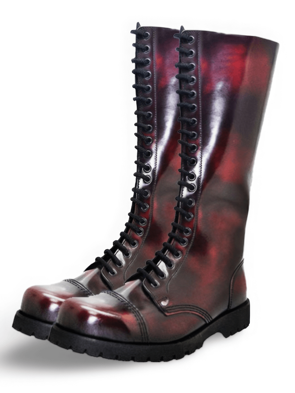Wine Red 20 Eyelets Unisex Rangers Boots with Steel Toe