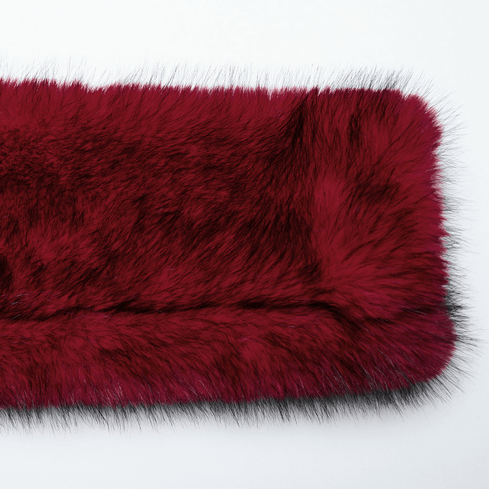 Luxurious wine red faux fur texture showcasing the soft and edgy material for a punk-inspired short jacket.
