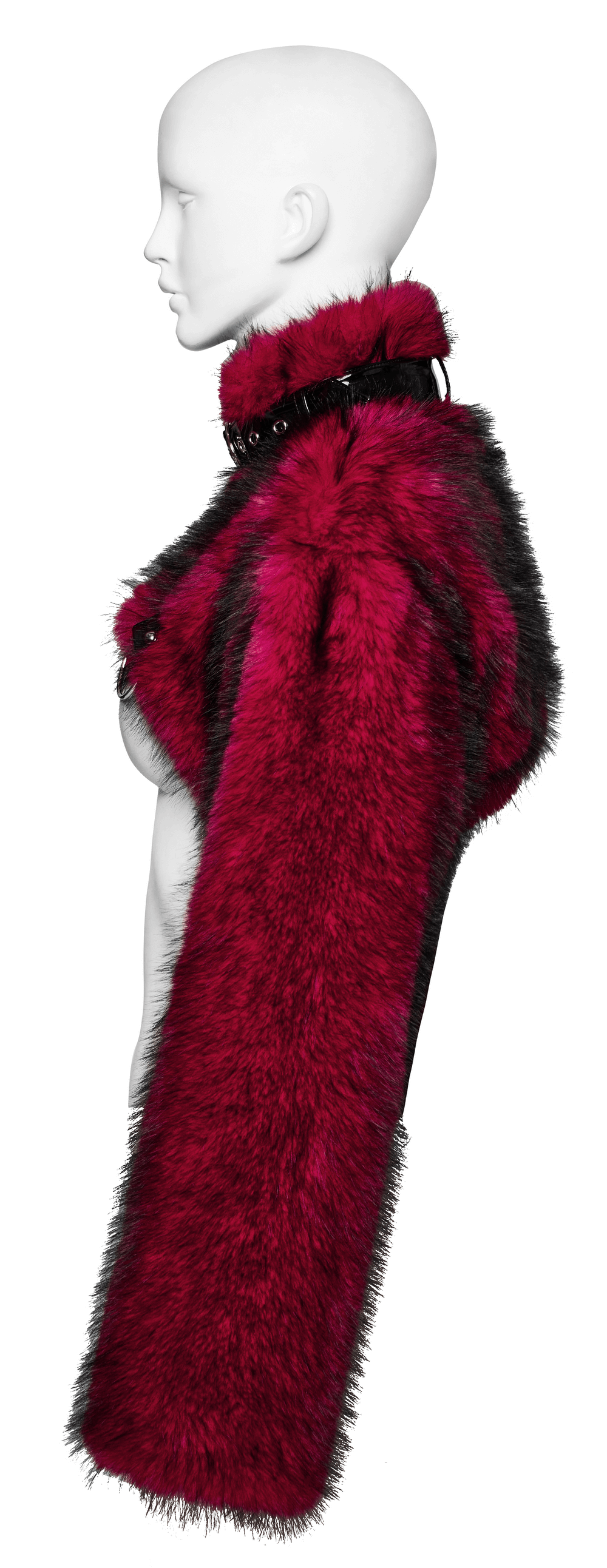 Wine Red Faux Fur Punk Short Jacket with Patent Detail