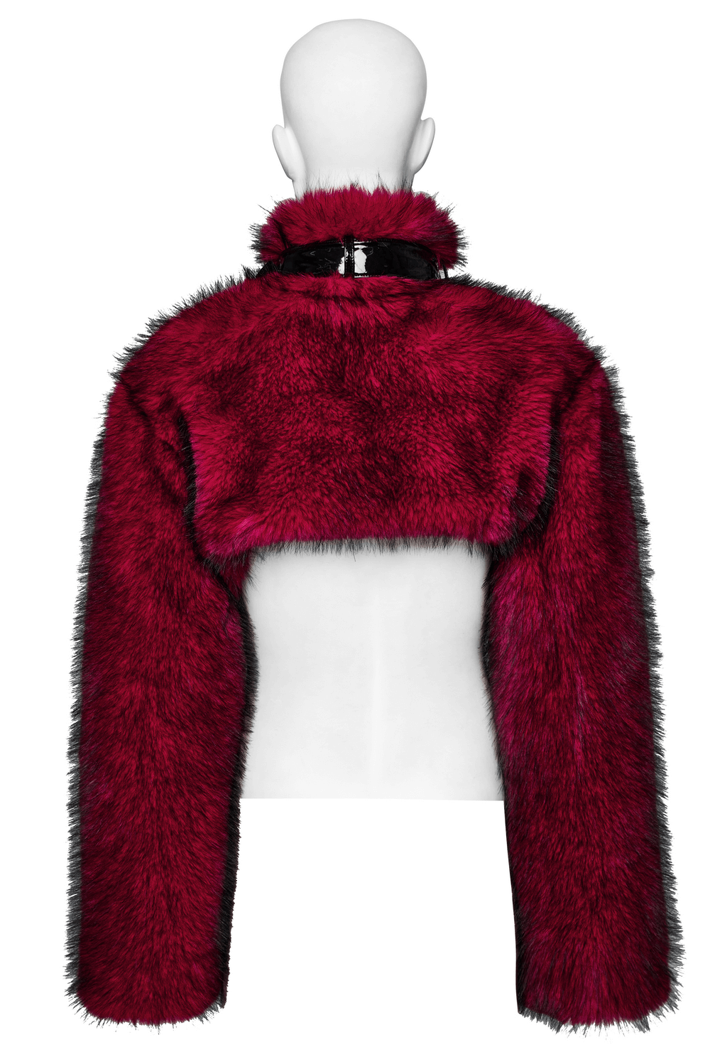 Wine Red Faux Fur Punk Short Jacket with Patent Detail