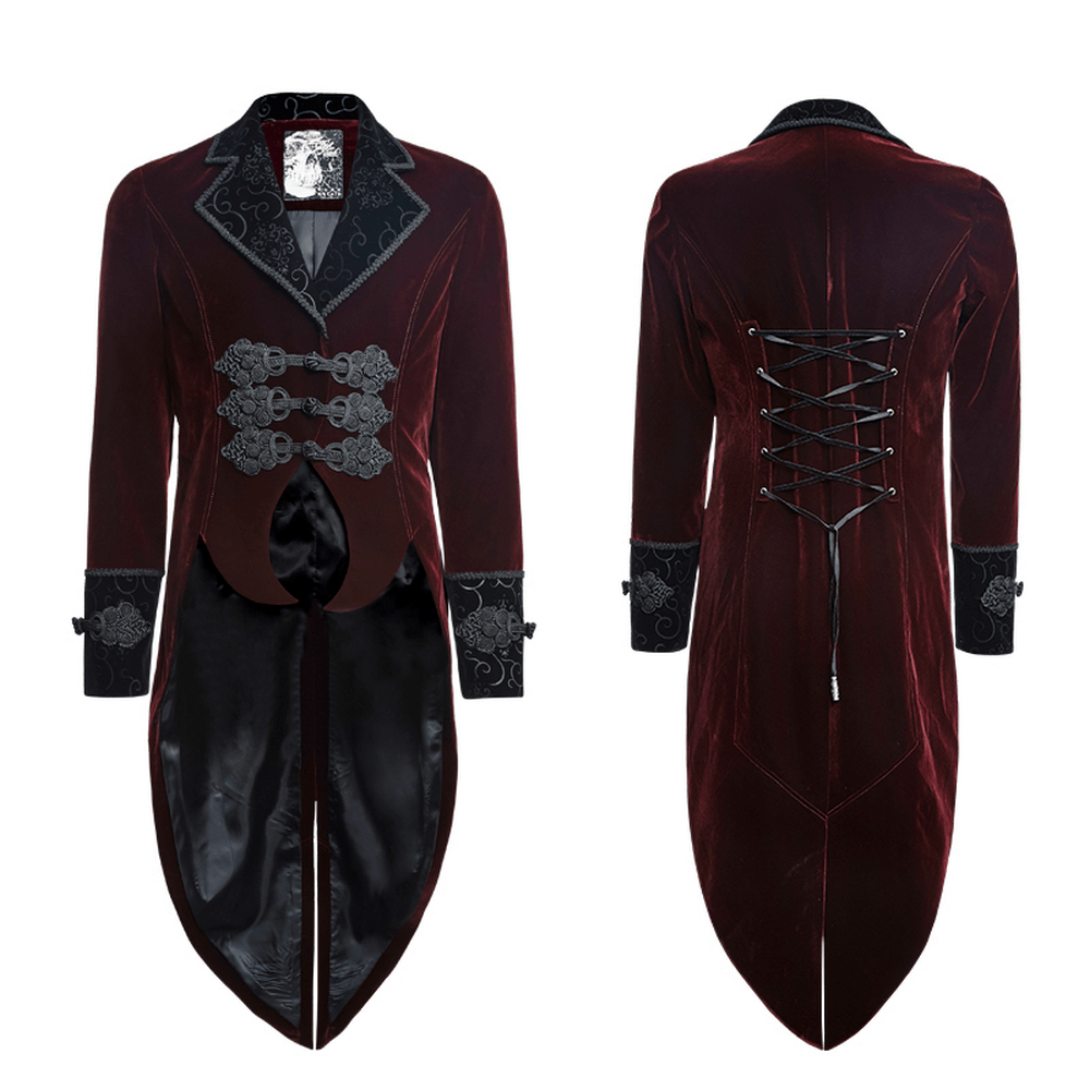 Wine Red Gothic Jacket with Classical Tailcoat Design - HARD'N'HEAVY