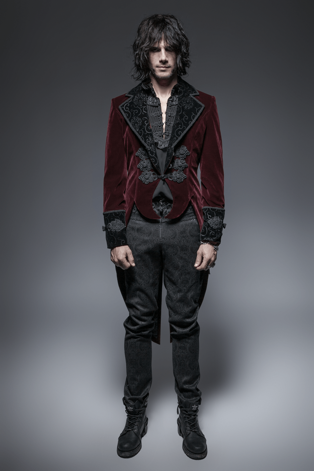 Wine Red Gothic Jacket with Classical Tailcoat Design - HARD'N'HEAVY