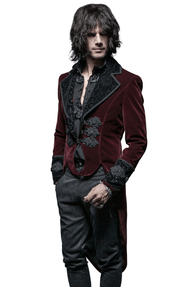 Wine Red Gothic Jacket with Classical Tailcoat Design - HARD'N'HEAVY