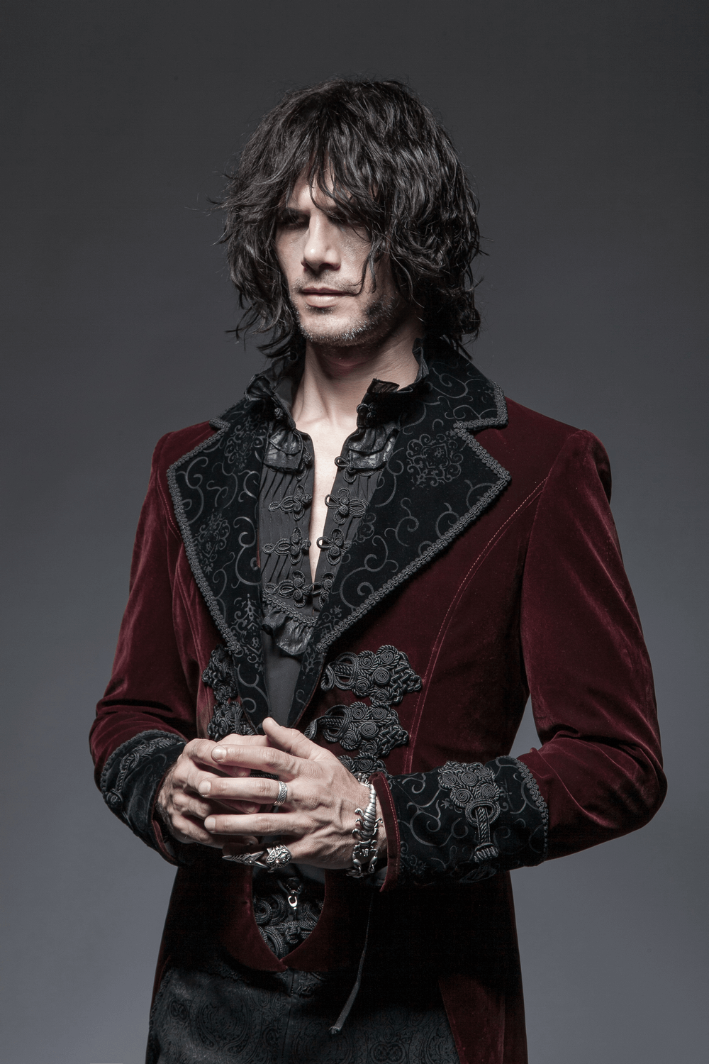 Wine Red Gothic Jacket with Classical Tailcoat Design - HARD'N'HEAVY