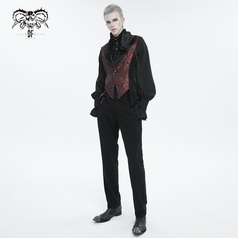 Wine Red Gothic Retro Feather Party Swallowtail Waistcoat for Men / Alternative Fashion - HARD'N'HEAVY