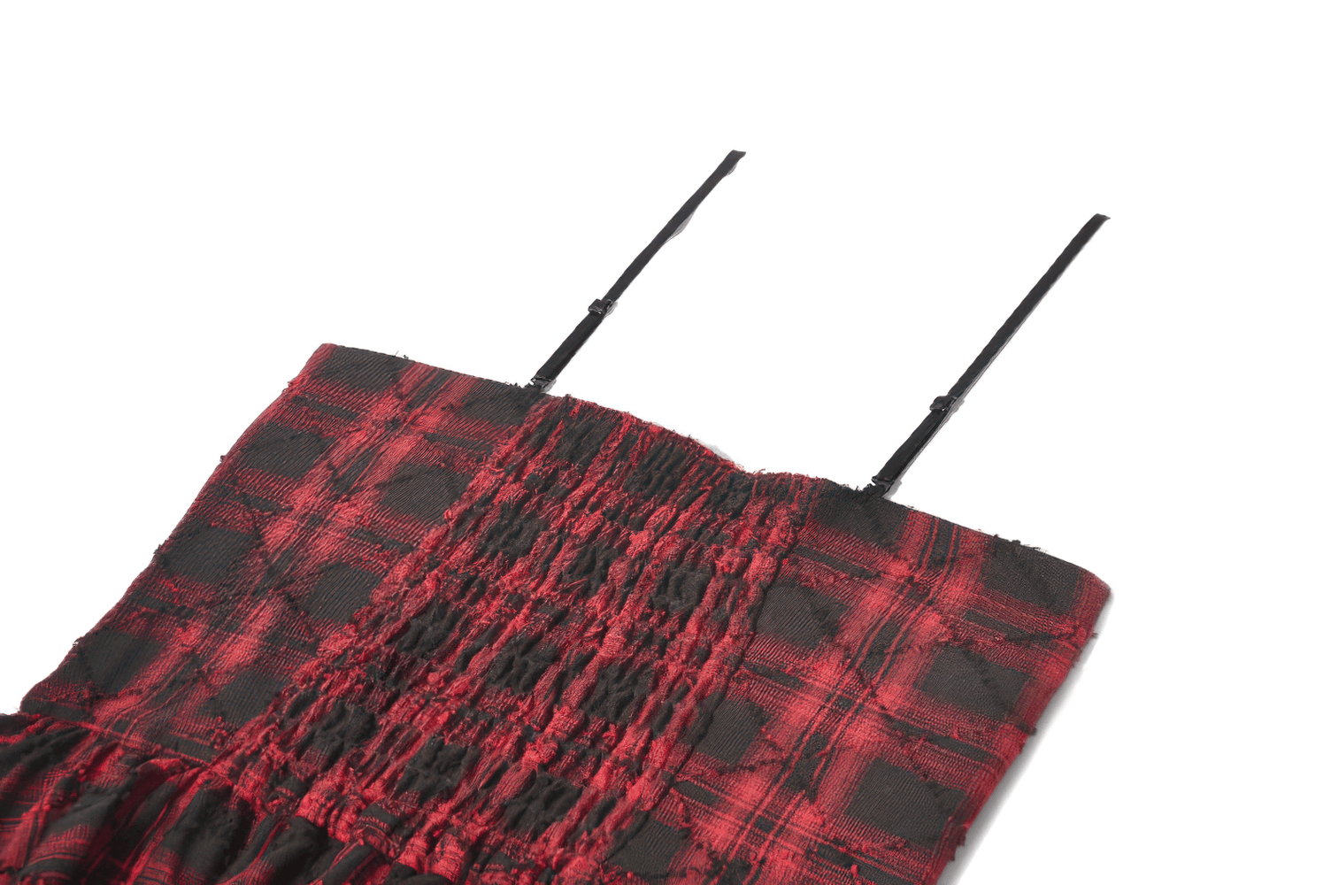 Wine Red Gothic Tartan Corset Mini Dress with Buckles adjustable spaghetti straps and smocked back
