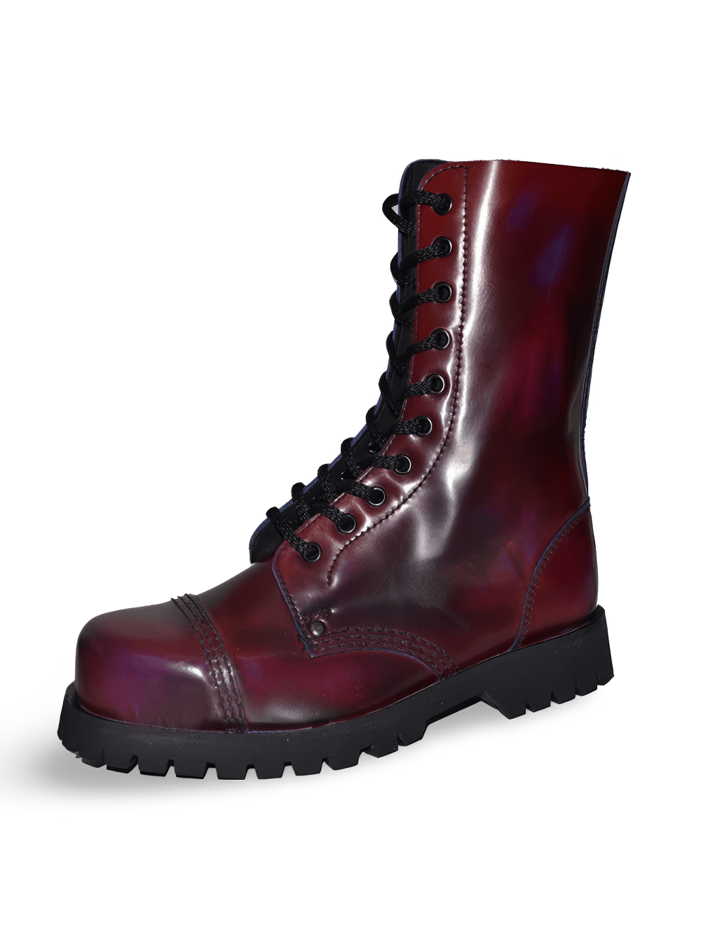 Wine Red Leather Lace Up Punk Boots for Men and Women
