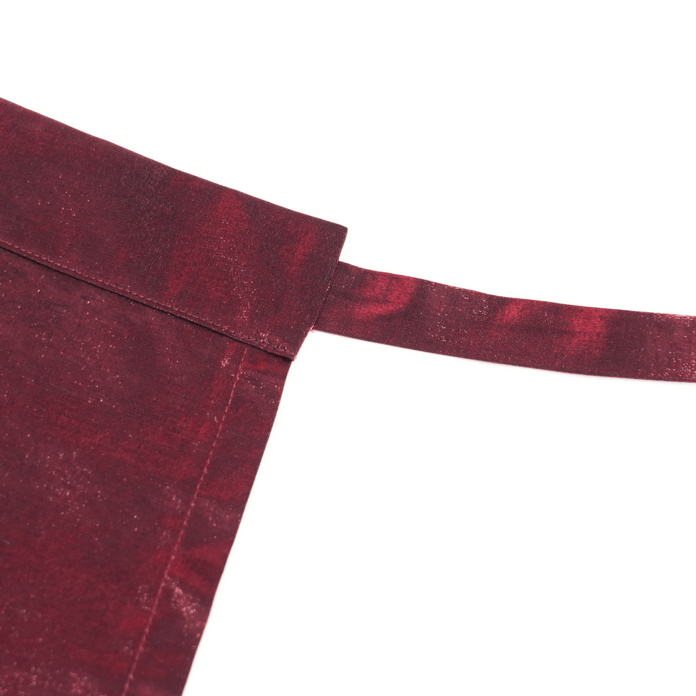 Wine red maxi skirt waist tie detail showcasing luxurious fabric and adjustable fit for gothic fashion.