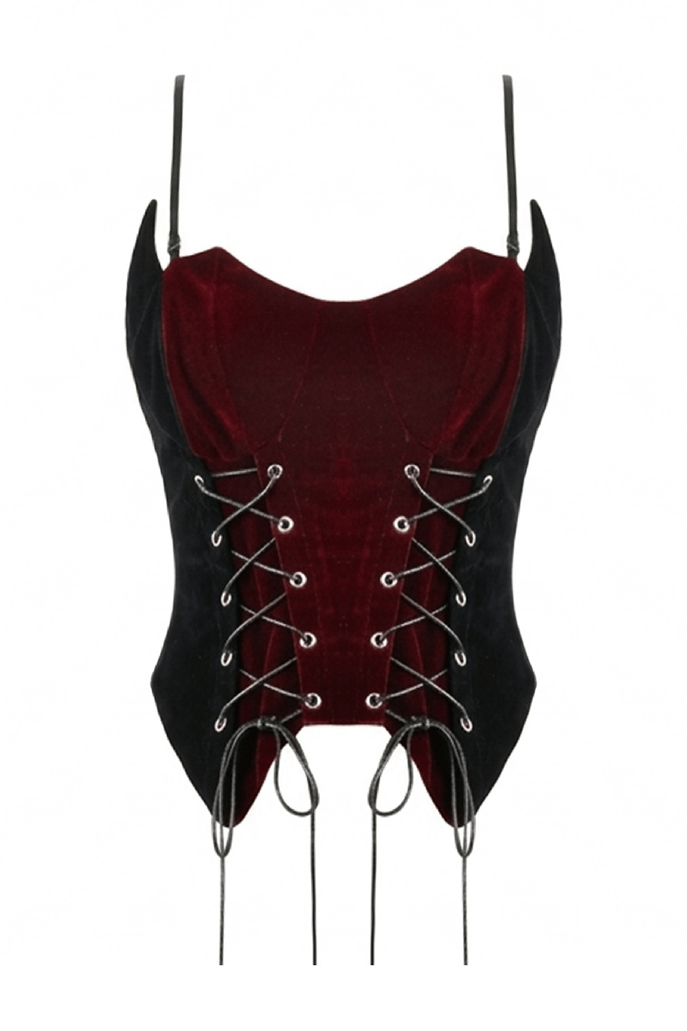 Wine Red Velvet Lace Up Gothic Corset Cami Bustier with intricate lace detailing and stylish design.