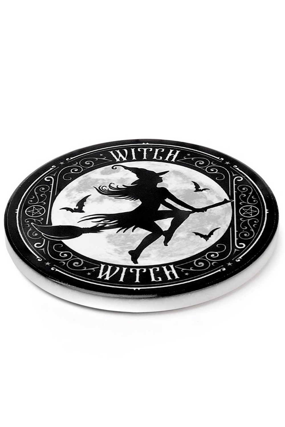 Gothic witch cauldron coaster with moon design by Alchemy, perfect for mystical decor.