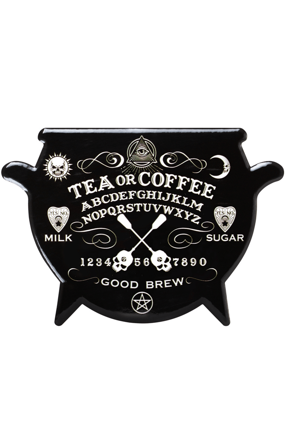Witches Brew Cauldron Coaster featuring occult symbols for mystical kitchen decor.