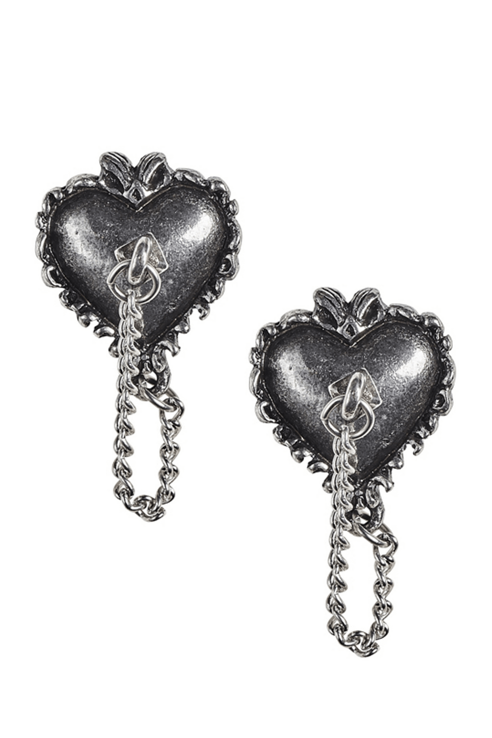 Witches Heart Stud Earrings with Pewter Pin and Chain, showcasing a bold, gothic design for a witchy vibe.