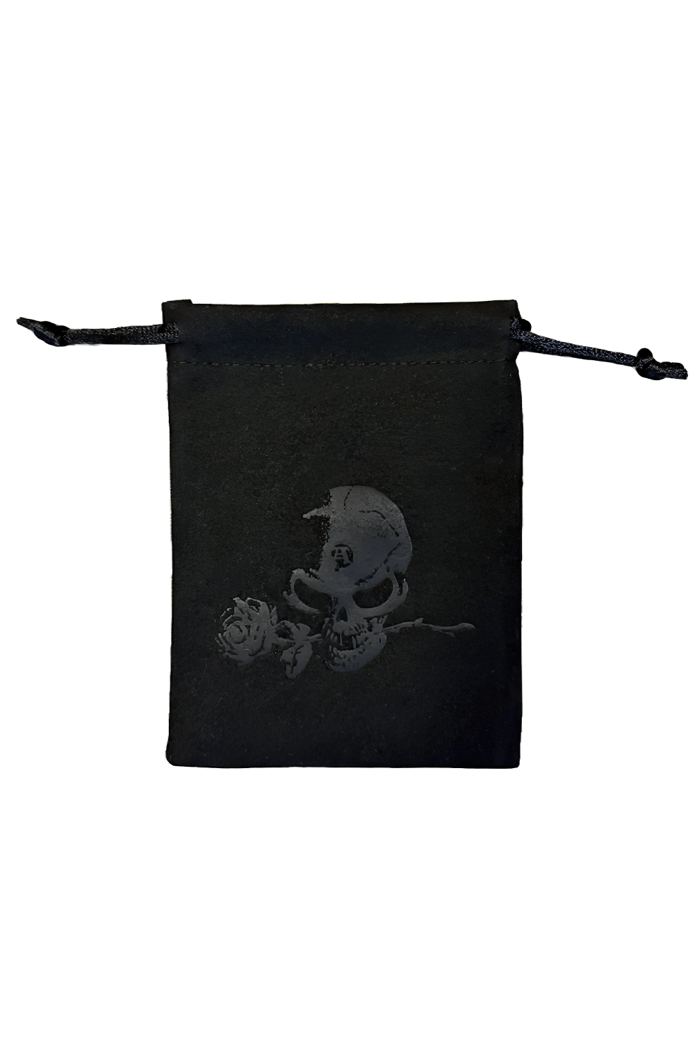 Witch's Knot Gothic Necklace With Black Onyx Pendant gift pouch with skull and rose design