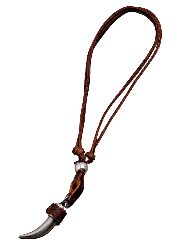 Wolf Tooth Pendant Leather Necklace Chain / Vintage Brown Jewelry for Women and Men - HARD'N'HEAVY