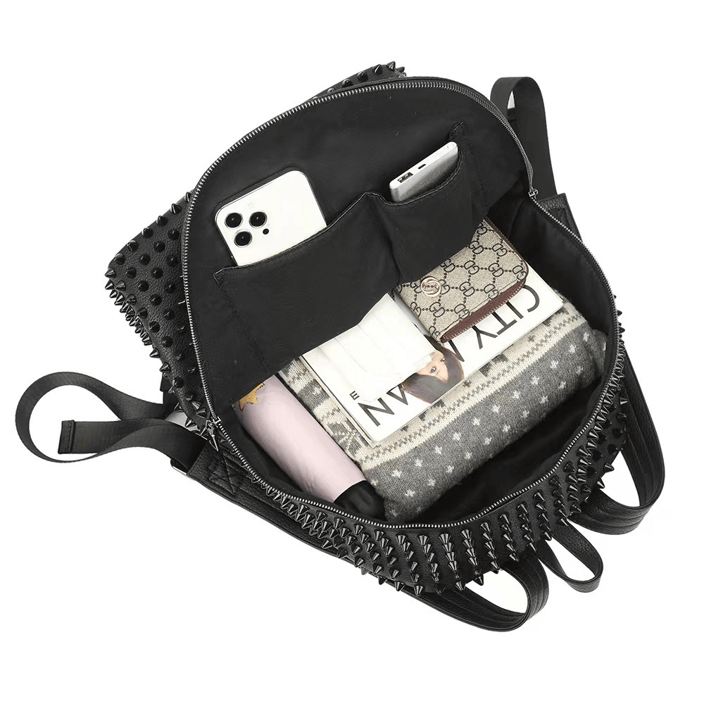 Women Black Backpack with Large Capacity and with Many of Rivets / Rock Style Accessories - HARD'N'HEAVY