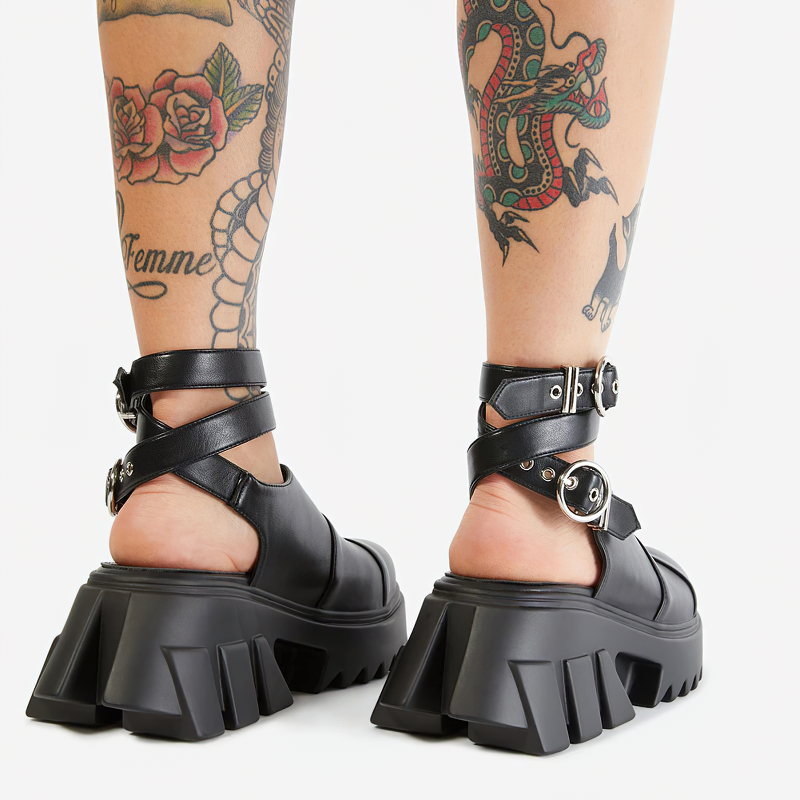 Women Buckle Strap Platform Shoes / High Heel Alternative Fashion Sandals for Ladies - HARD'N'HEAVY