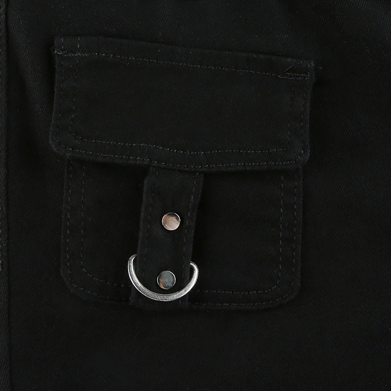 Women Dark Pant With Pockets And Zippers / Split Jeans Of Low Waisted / Casual Streetwear - HARD'N'HEAVY