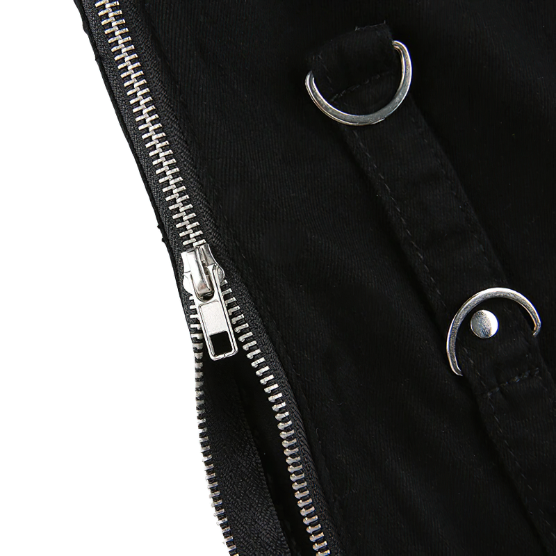 Women Dark Pant With Pockets And Zippers / Split Jeans Of Low Waisted / Casual Streetwear - HARD'N'HEAVY