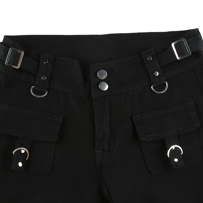 Women Dark Pant With Pockets And Zippers / Split Jeans Of Low Waisted / Casual Streetwear - HARD'N'HEAVY
