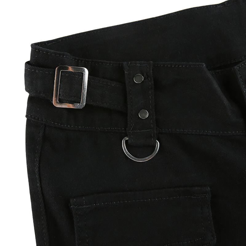 Women Dark Pant With Pockets And Zippers / Split Jeans Of Low Waisted / Casual Streetwear - HARD'N'HEAVY