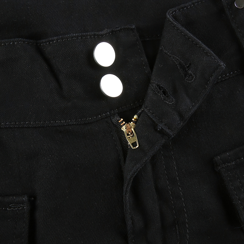 Women Dark Pant With Pockets And Zippers / Split Jeans Of Low Waisted / Casual Streetwear - HARD'N'HEAVY