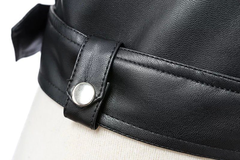 Women Faux Leather Jacket With Belt / Biker Jackets in Classic Rock Style / Rock Clothing - HARD'N'HEAVY