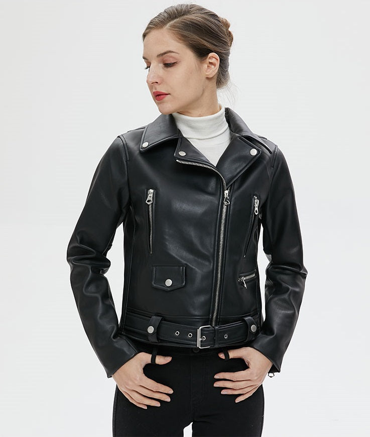Women Faux Leather Jacket With Belt / Biker Jackets in Classic Rock Style / Rock Clothing - HARD'N'HEAVY