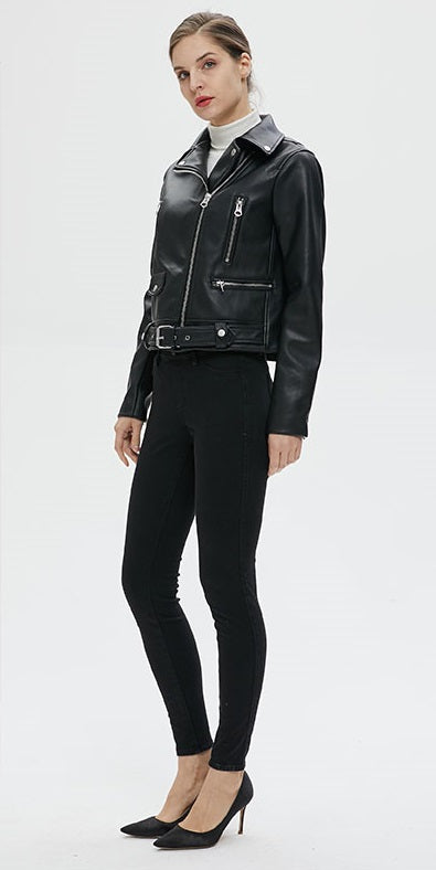 Women Faux Leather Jacket With Belt / Biker Jackets in Classic Rock Style / Rock Clothing - HARD'N'HEAVY