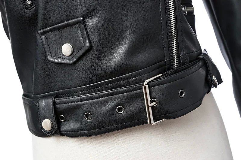 Women Faux Leather Jacket With Belt / Biker Jackets in Classic Rock Style / Rock Clothing - HARD'N'HEAVY