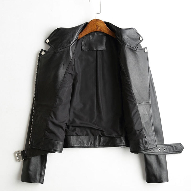 Women Faux Leather Jacket With Belt / Biker Jackets in Classic Rock Style / Rock Clothing - HARD'N'HEAVY