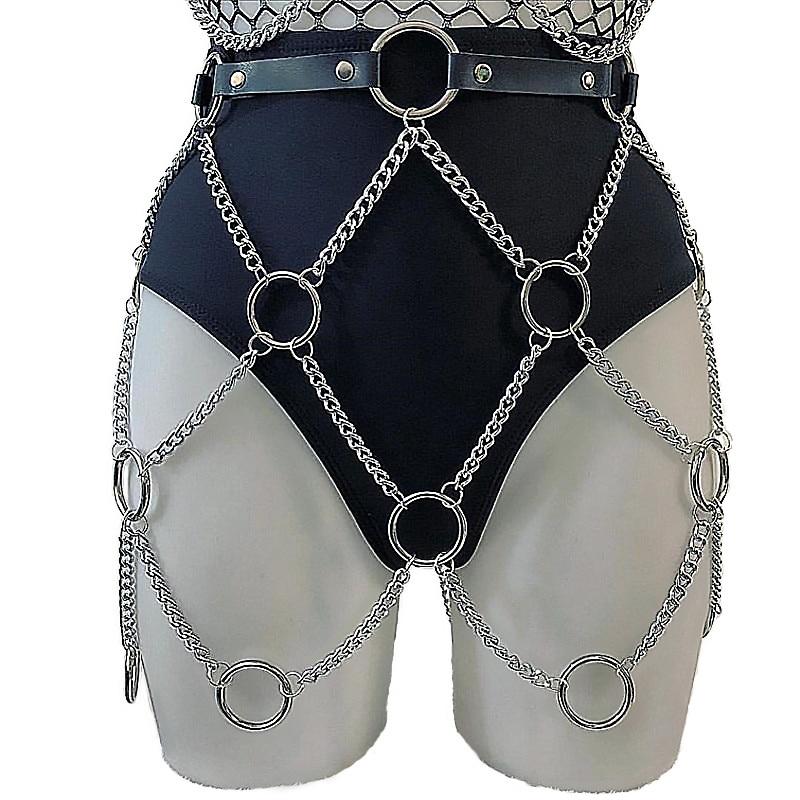 Women Faux Leather Link Chains Body Harness with Chains / Rock Star Fashion for Girls - HARD'N'HEAVY