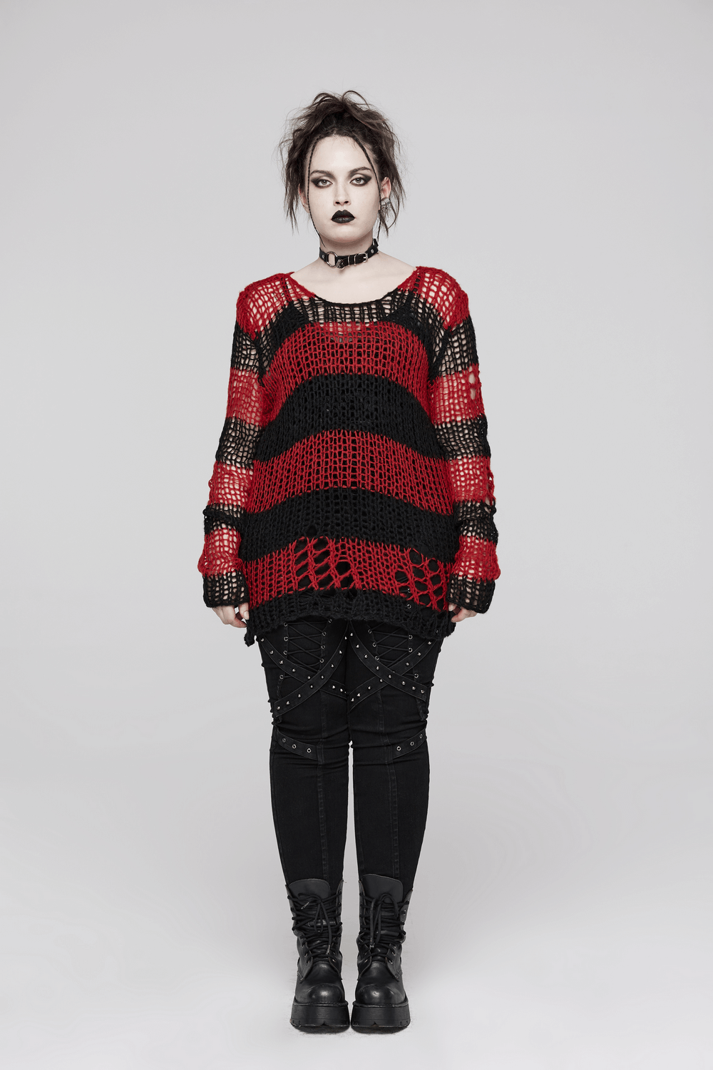 Women Gothic Striped Mohair Pullover Sweater