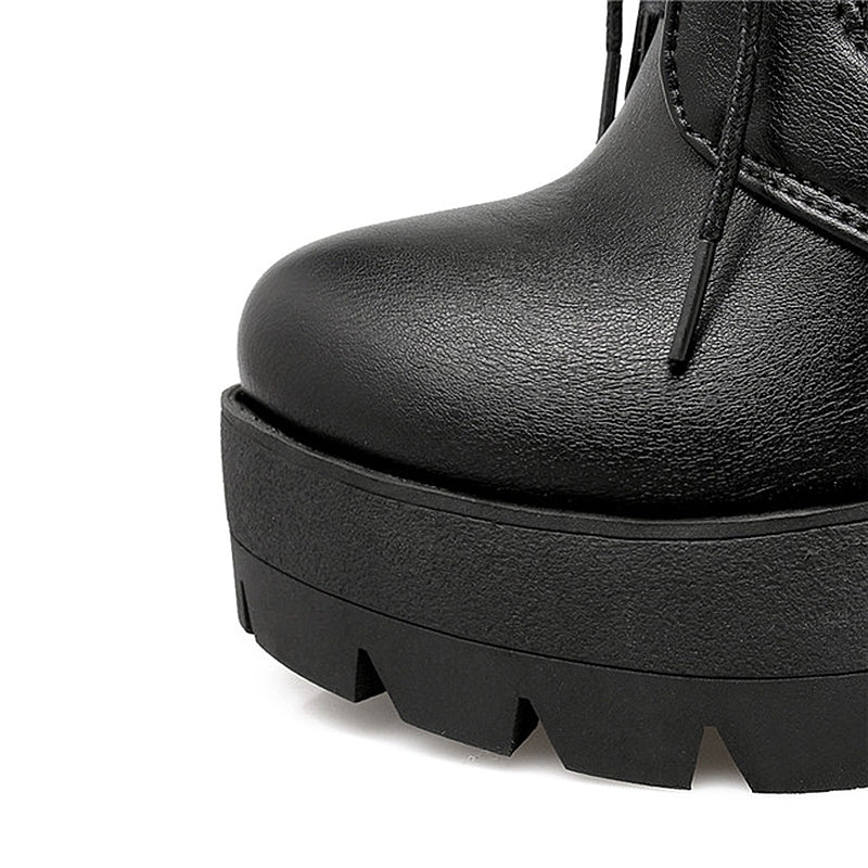 Women Lacing Platform Boots in Gothic Style / High Heels Female Black and White Short Boots - HARD'N'HEAVY