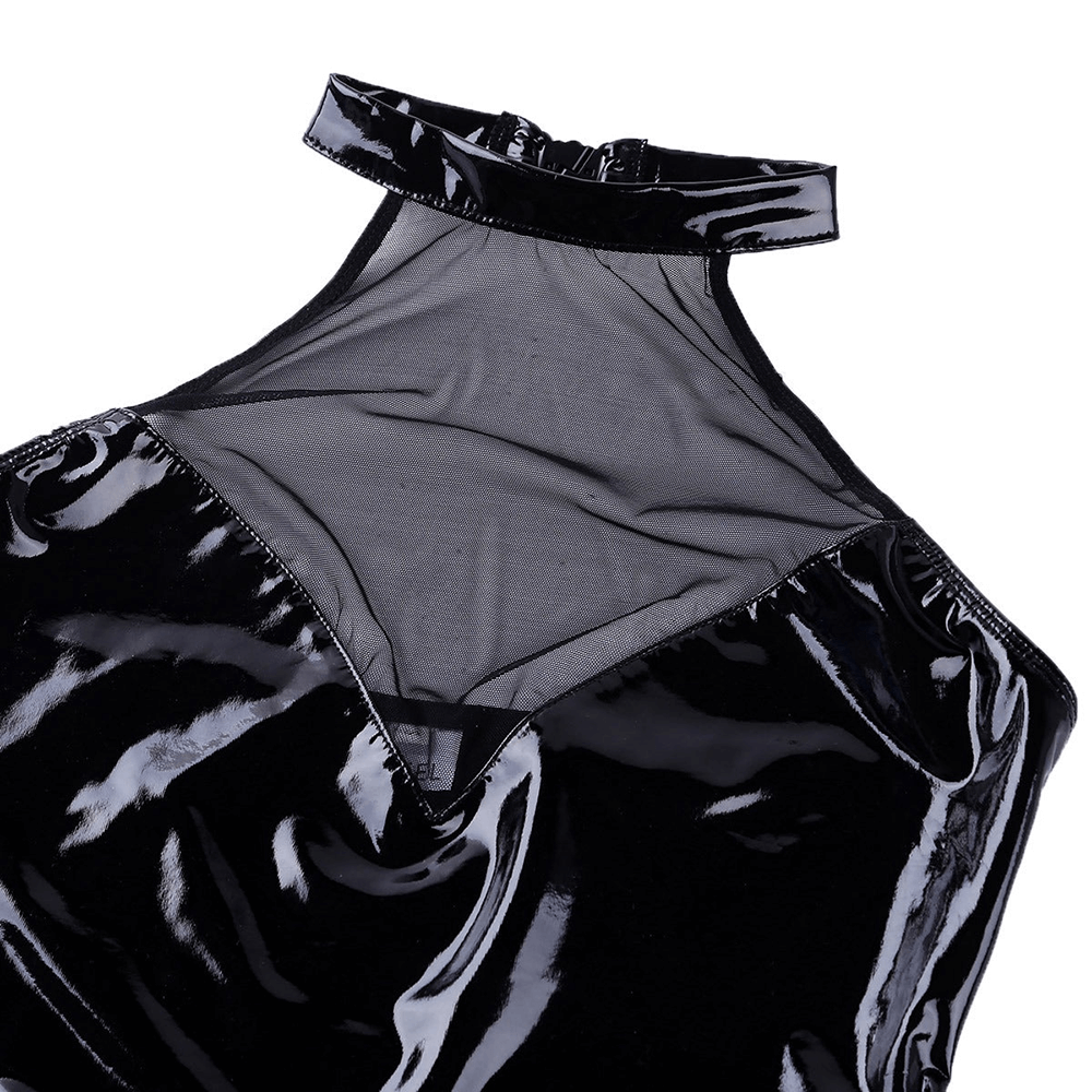 Body sexy en maille de similicuir Wetlook pour femme / Combinaison à coupe haute pour femme 