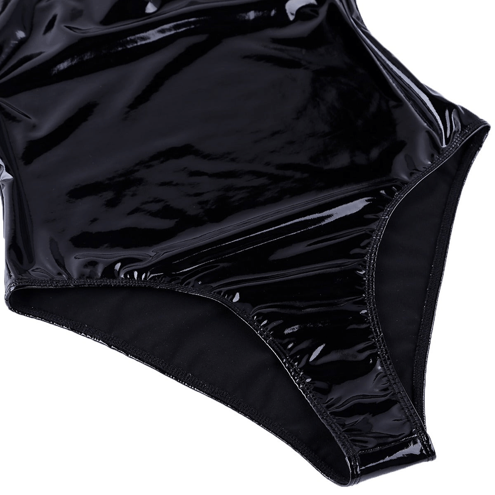 Body sexy en maille de similicuir Wetlook pour femme / Combinaison à coupe haute pour femme 