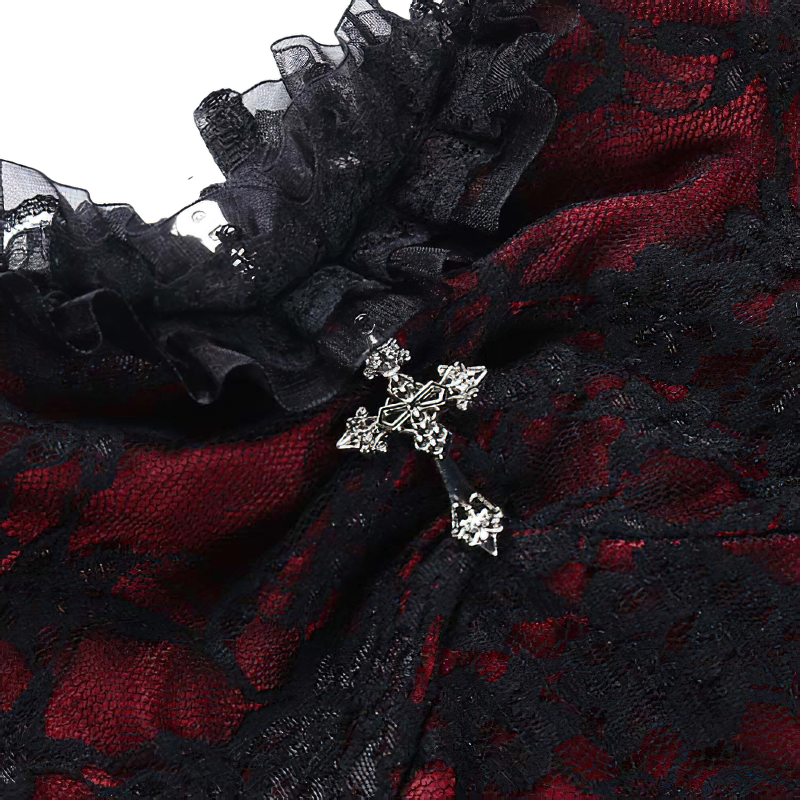 Women Rock Style Top Of Lace And Cross Decorate / Gothic Streetwear Backless And Straps - HARD'N'HEAVY
