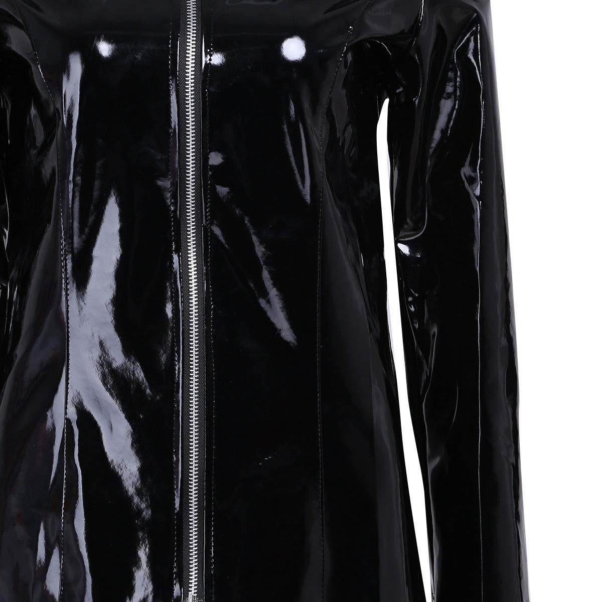 Women Sexy PVC Leather Wetlook Long Sleeve Coat in Gothic Style / Evening Party Holographic Costumes - HARD'N'HEAVY