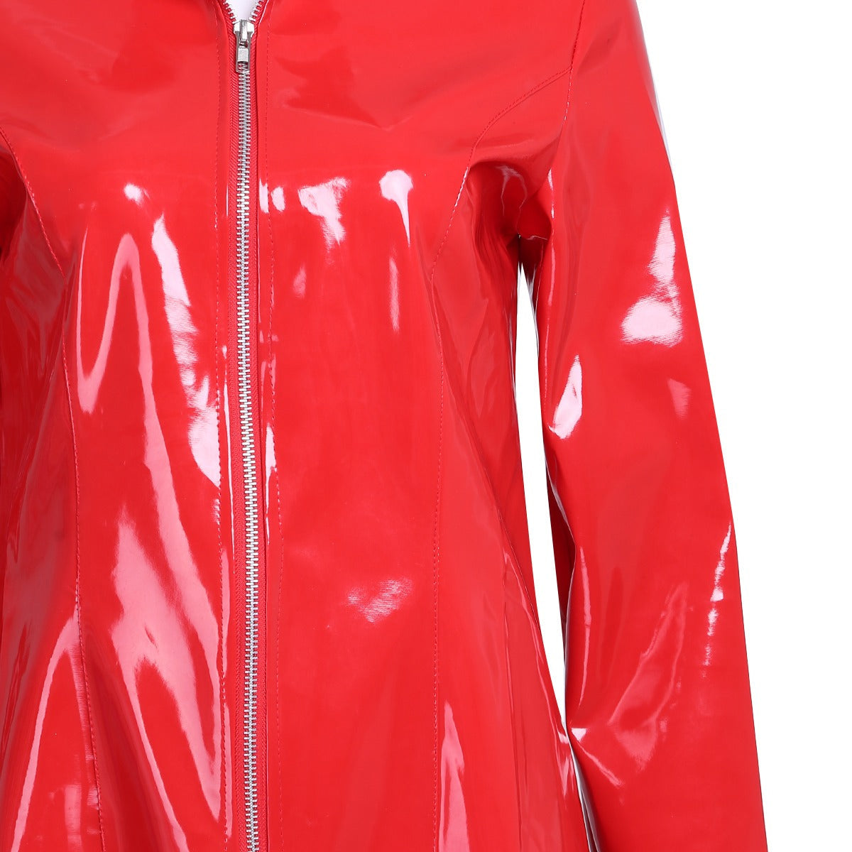 Women Sexy PVC Leather Wetlook Long Sleeve Coat in Gothic Style / Evening Party Holographic Costumes - HARD'N'HEAVY